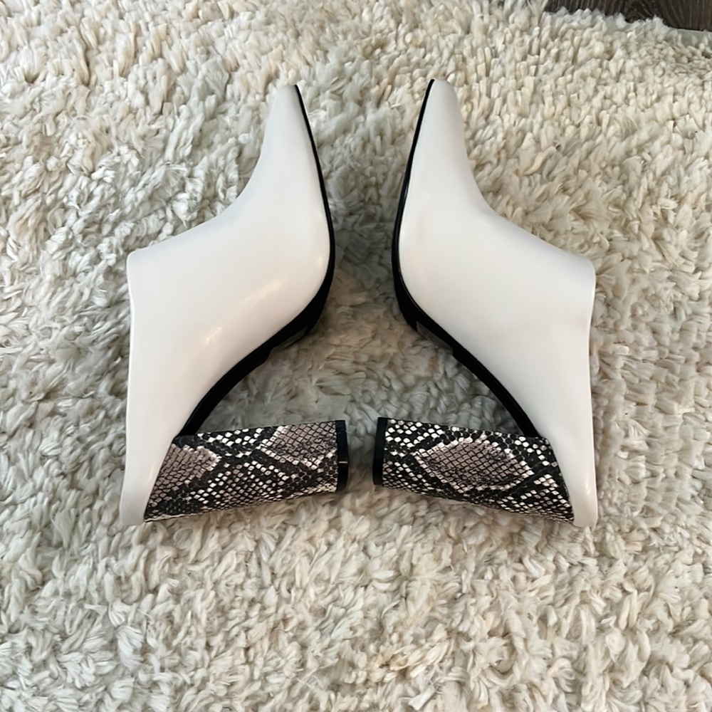 White Pointed Toe Clog With Snakeskin Print Block… - image 4